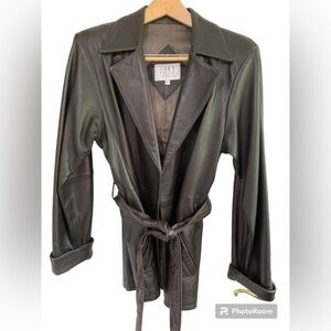Chocolate Brown Leather Car Coat Saks Fifth Ave Sz S